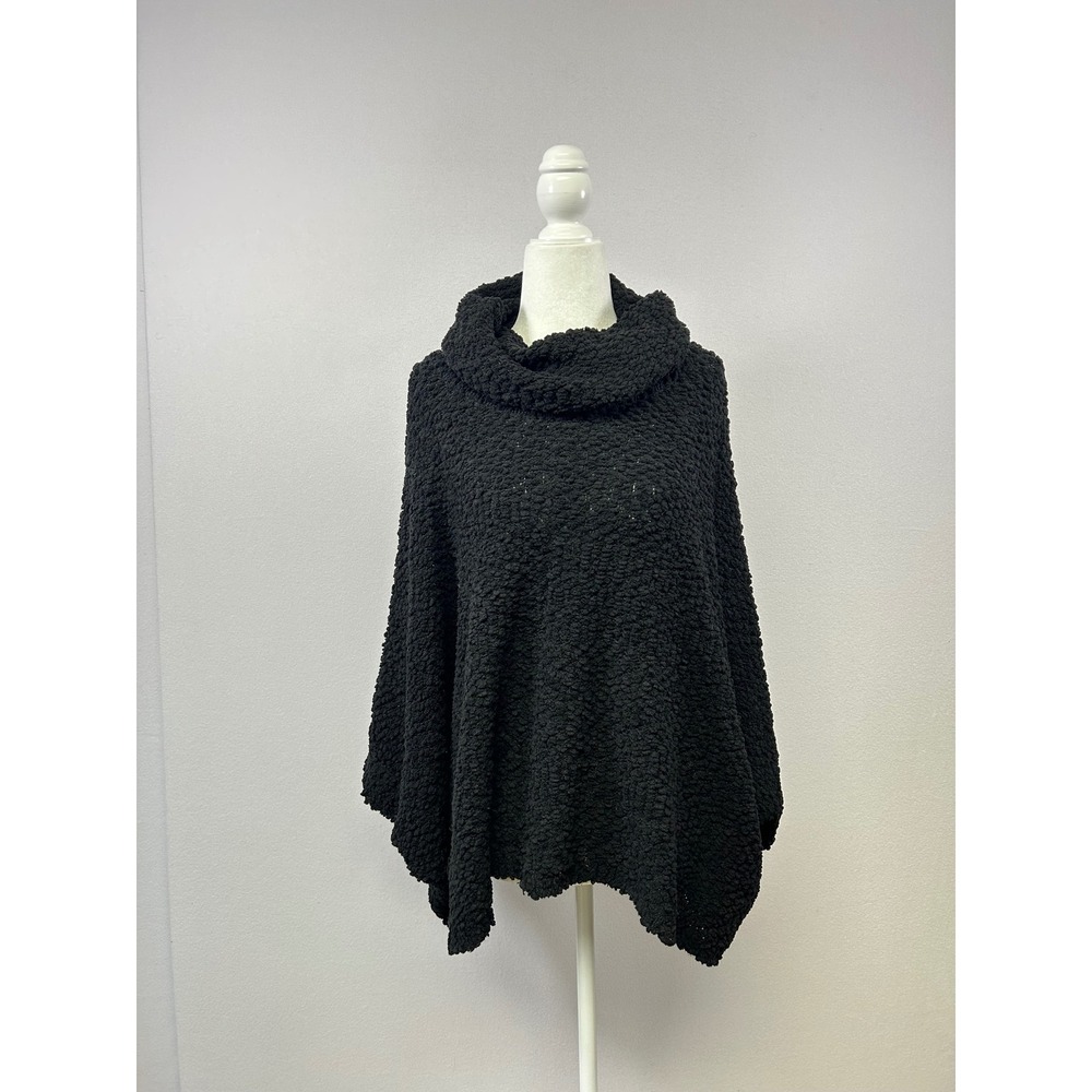 Pink Rose Poncho Sweater Women Medium Black Popcorn Knit Cowl Neck Cape - Picture 6 of 10